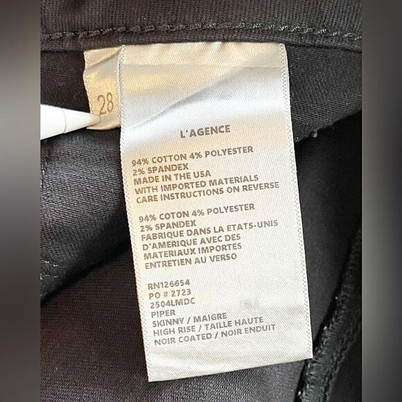 L'AGENCE Piper high-rise coated faux leather look skinny jeans button detail. 28 - Picture 9 of 10